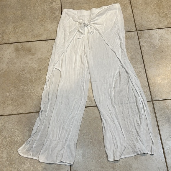 Kona Sol White Crinkled Gauze Tie Front Cover Up Pants XL - Picture 2 of 6